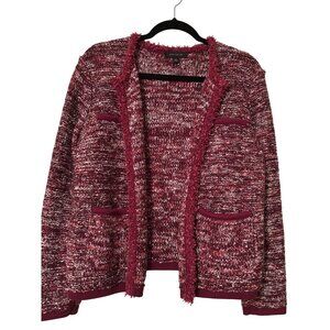 Ann Taylor Magenta Woven Sweater Jacket M Open Front Office Career
